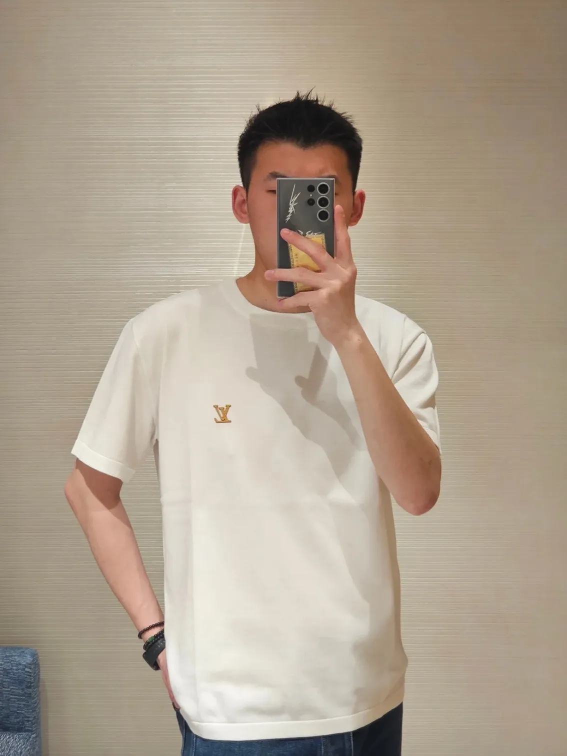 Louis Vuitton/Louis Vuitton 26ss chest silicone badge knitted short sleeves